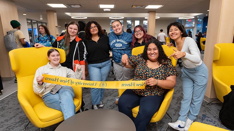 Darby Brown '25 and fellow students in new Commuter Lounge